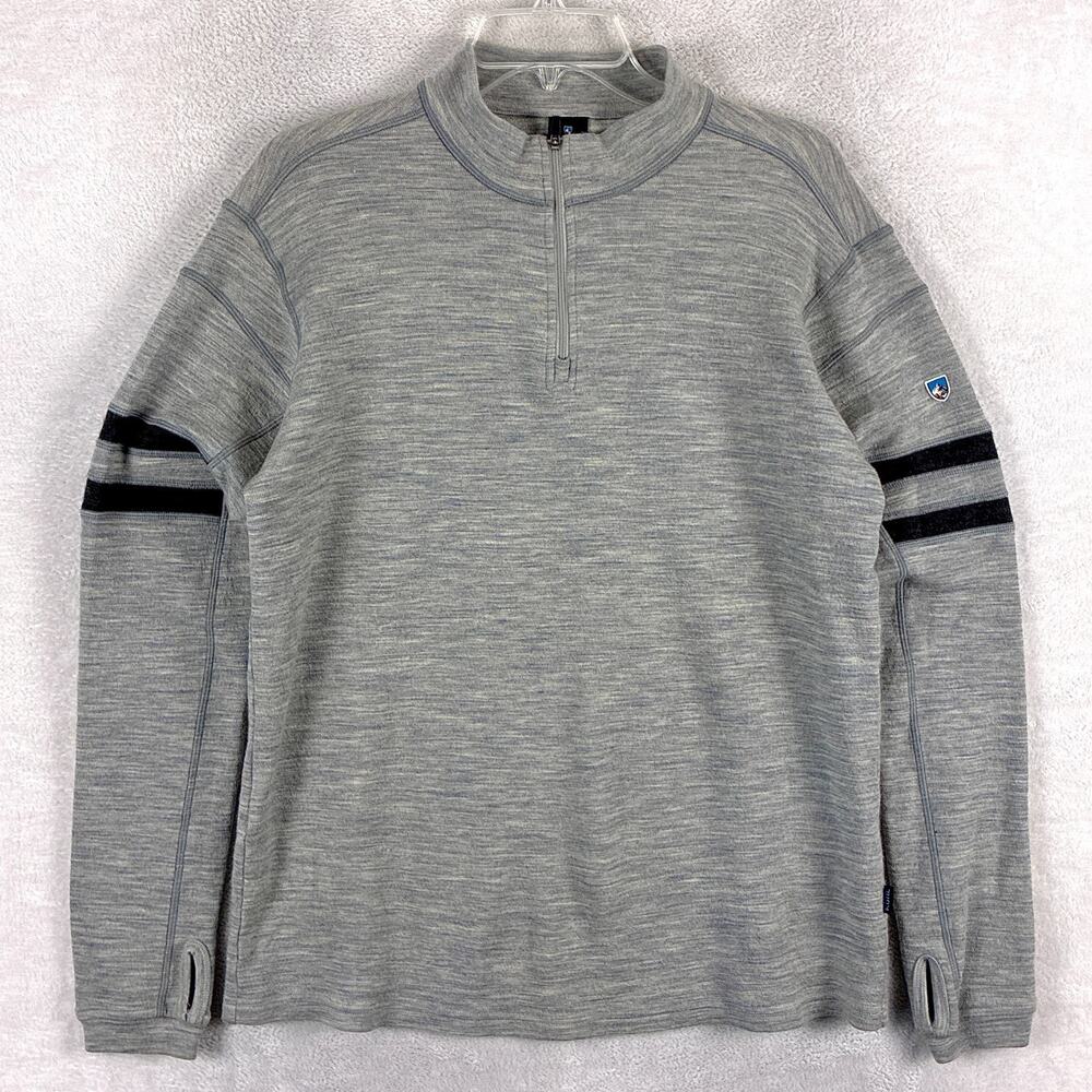 Kuhl Sweater Mens L Gray 1/4 Zip Pullover Wool Team Preppy Outdoors Hiking
